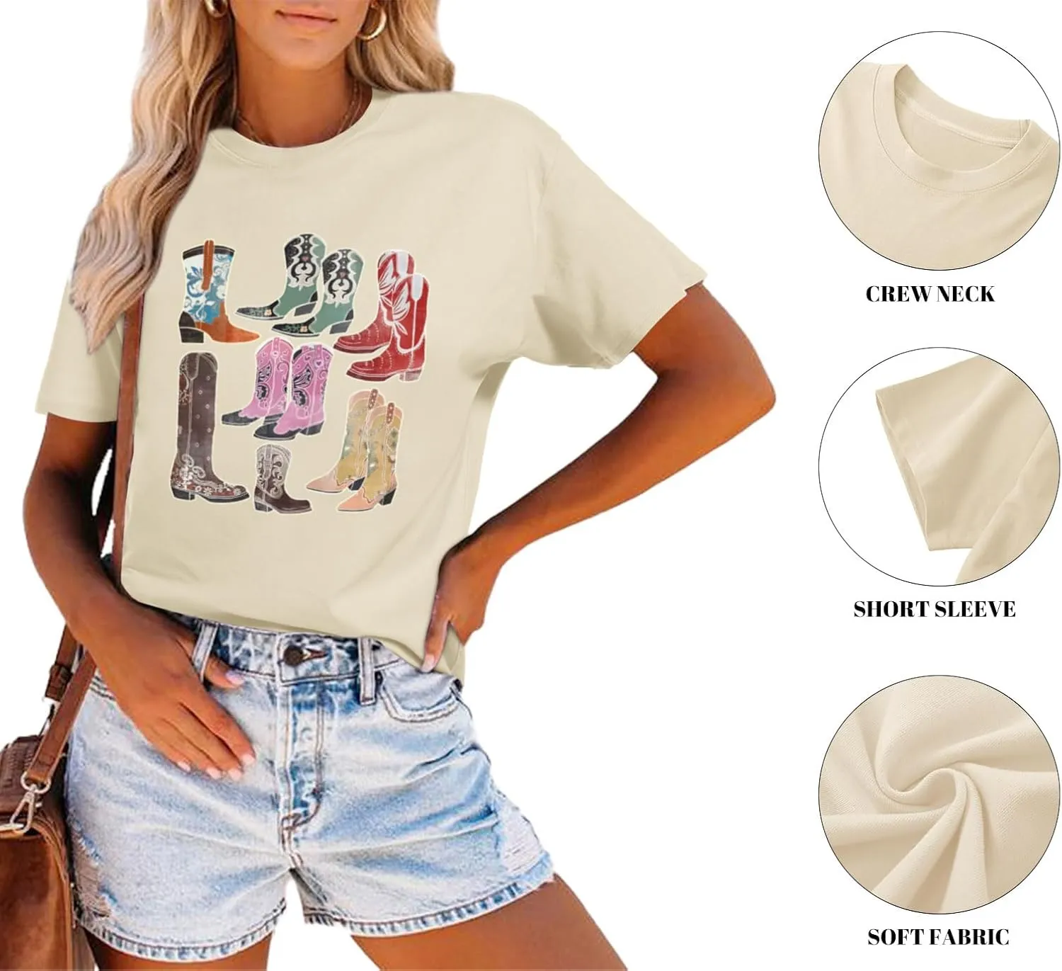 Cowboy Shirts for Women Western Cowgirl Country Graphic Tees Rodeo Boot Vintage T Shirts Music Cute Concert Outfit