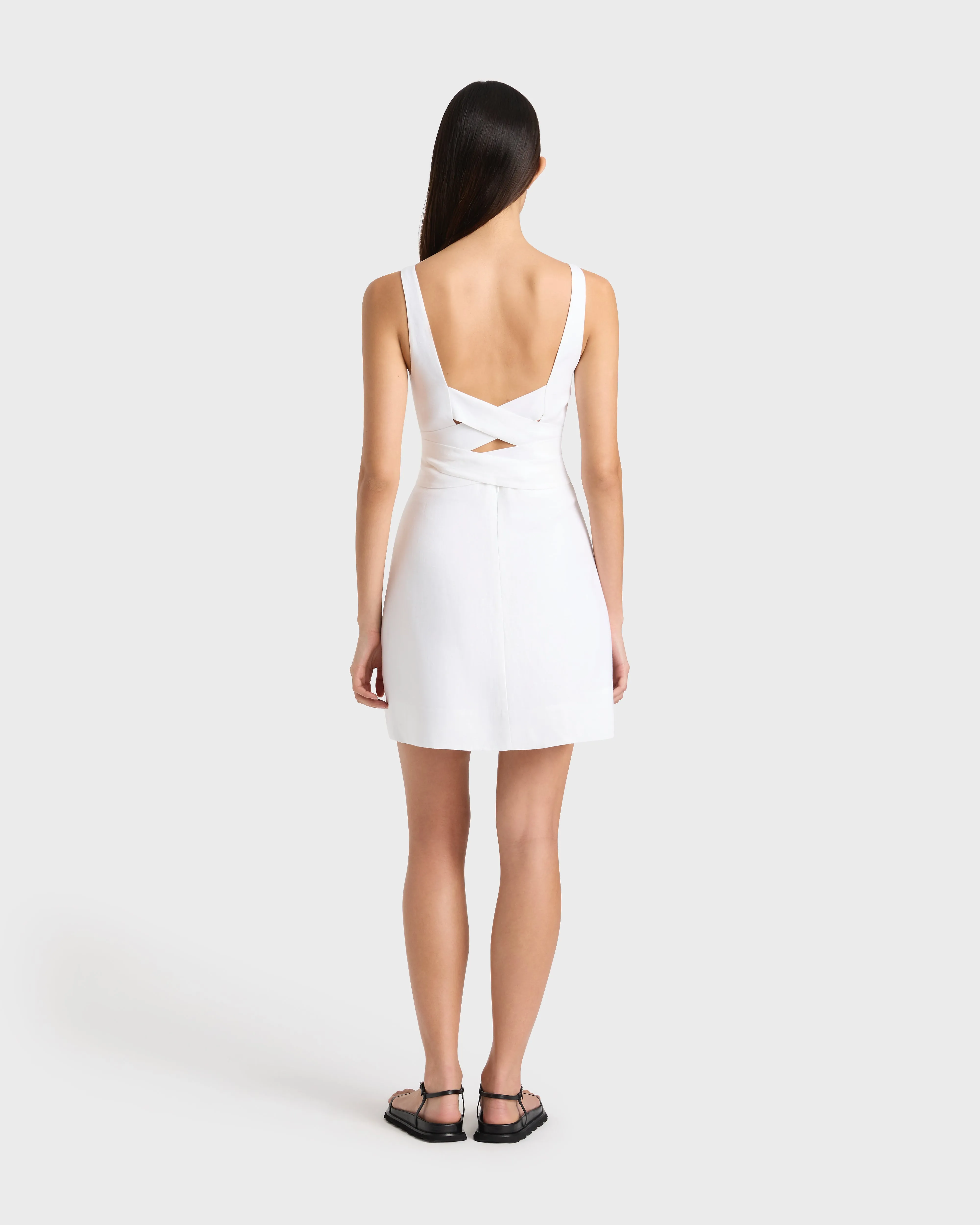 Delphi Tie Back Mini Dress - White