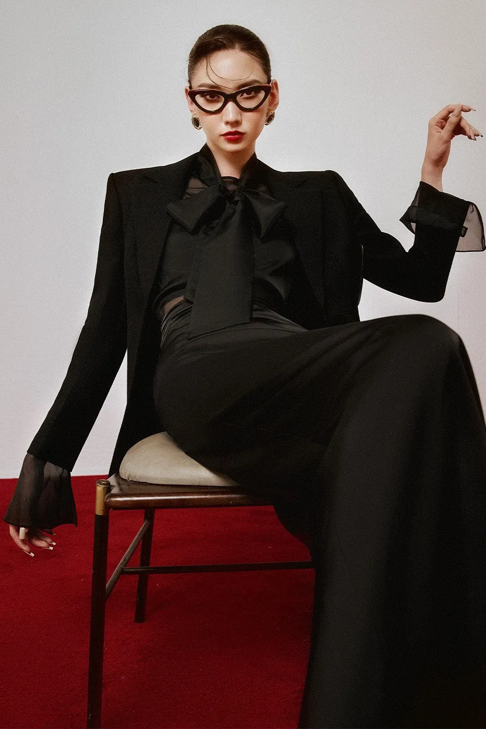 Happer Straight Tie Neck Organza Shirt