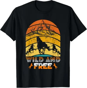 Horses Retro Style Wild and Free Vintage Western Sunset T-Shirt