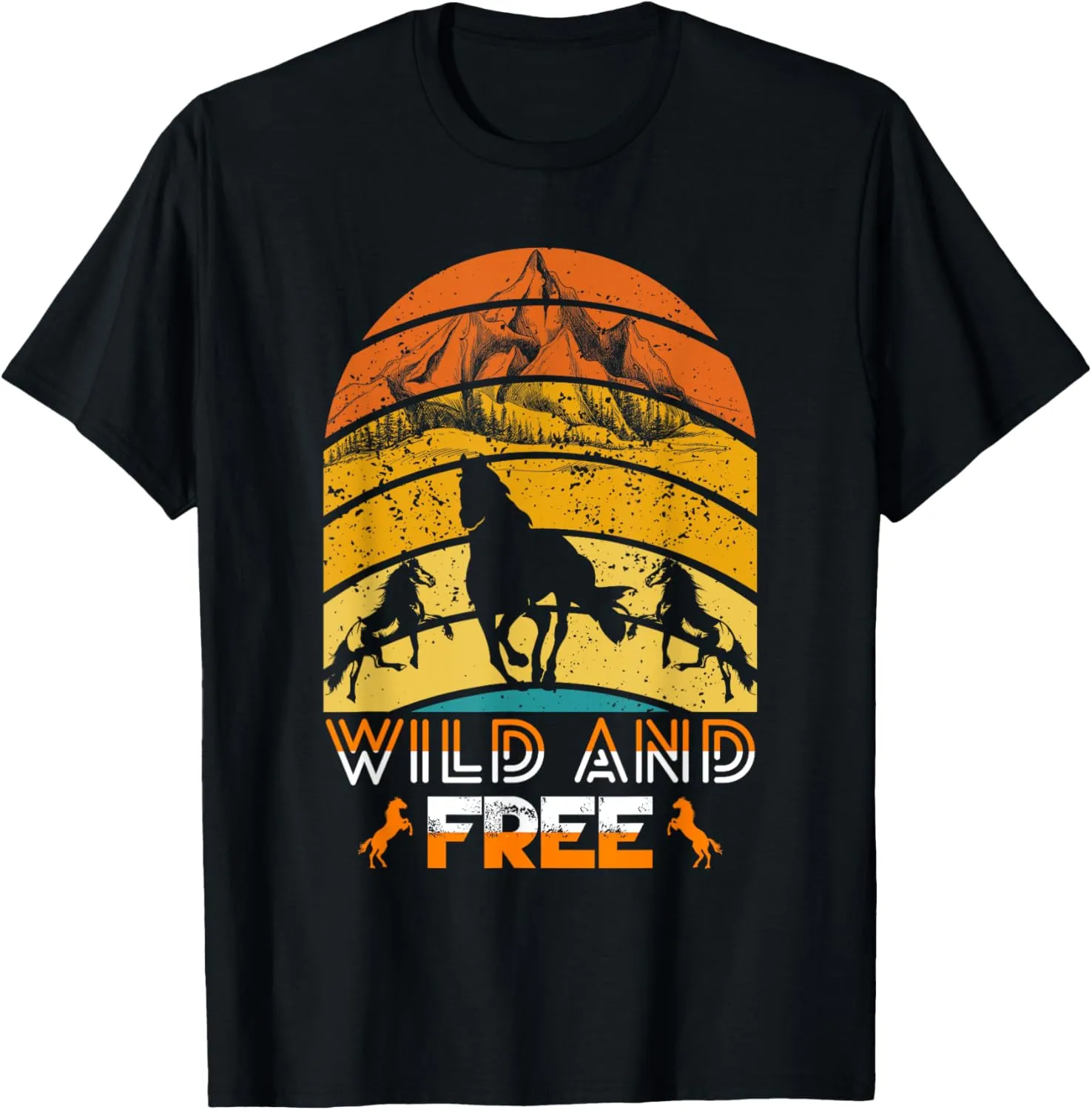 Horses Retro Style Wild and Free Vintage Western Sunset T-Shirt