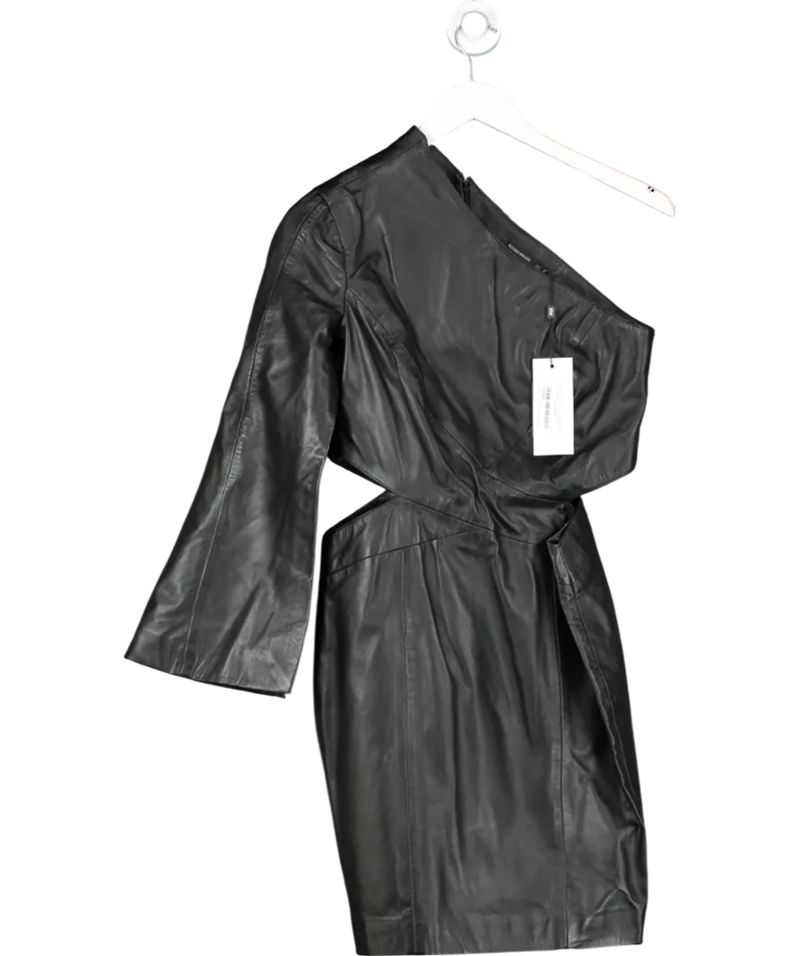 Karen Millen Black Leather One Sleeve Cut Out Dress UK 8