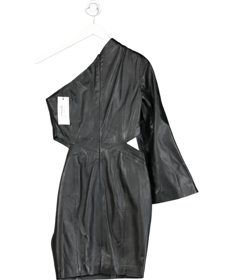 Karen Millen Black Leather One Sleeve Cut Out Dress UK 8