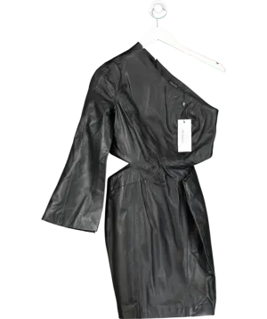 Karen Millen Black Leather One Sleeve Cut Out Dress UK 8