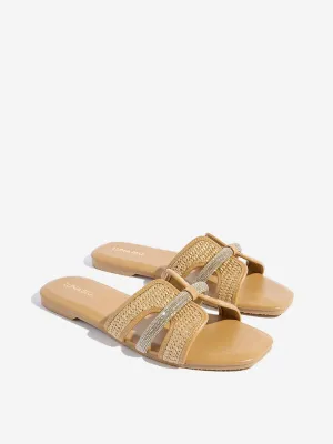 LUNA BLU Beige Jute-Textured Slides