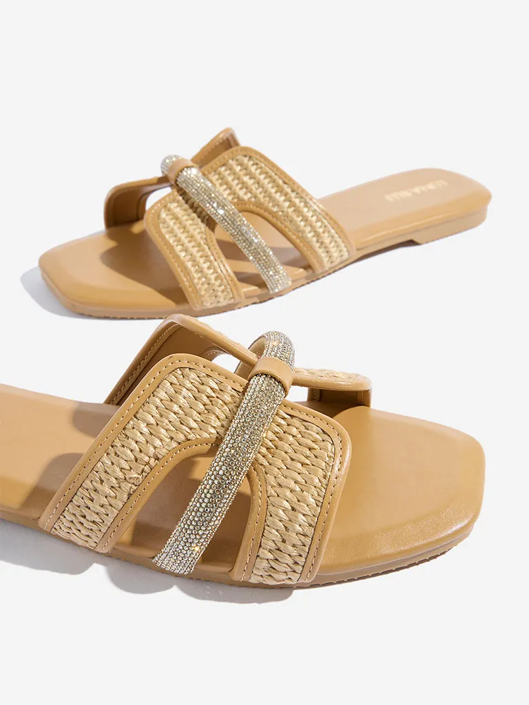 LUNA BLU Beige Jute-Textured Slides
