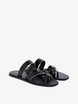 LUNA BLU Black Criss-Cross Design Slides