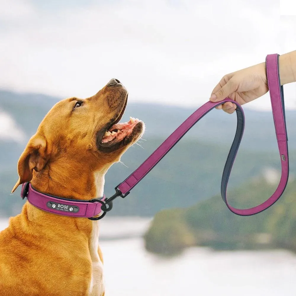 Luxury Personalized Leather Dog Collar Set: Stylish Comfort for Dogs