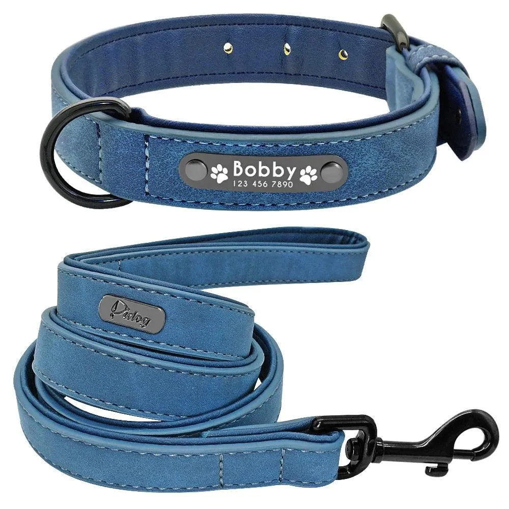 Luxury Personalized Leather Dog Collar Set: Stylish Comfort for Dogs