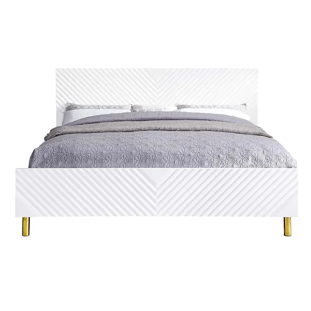 Myra Queen Bed, White High Gloss Finish