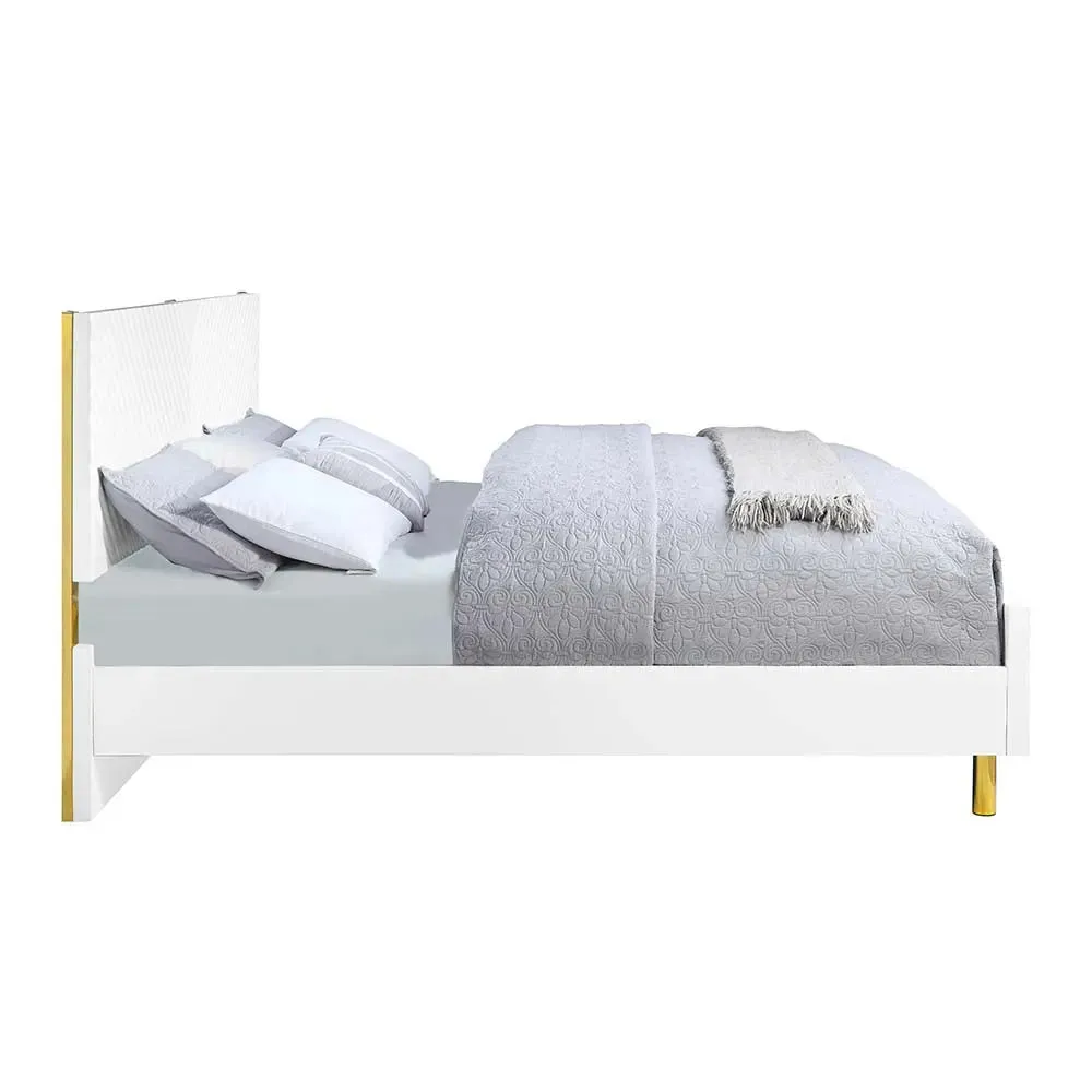 Myra Queen Bed, White High Gloss Finish