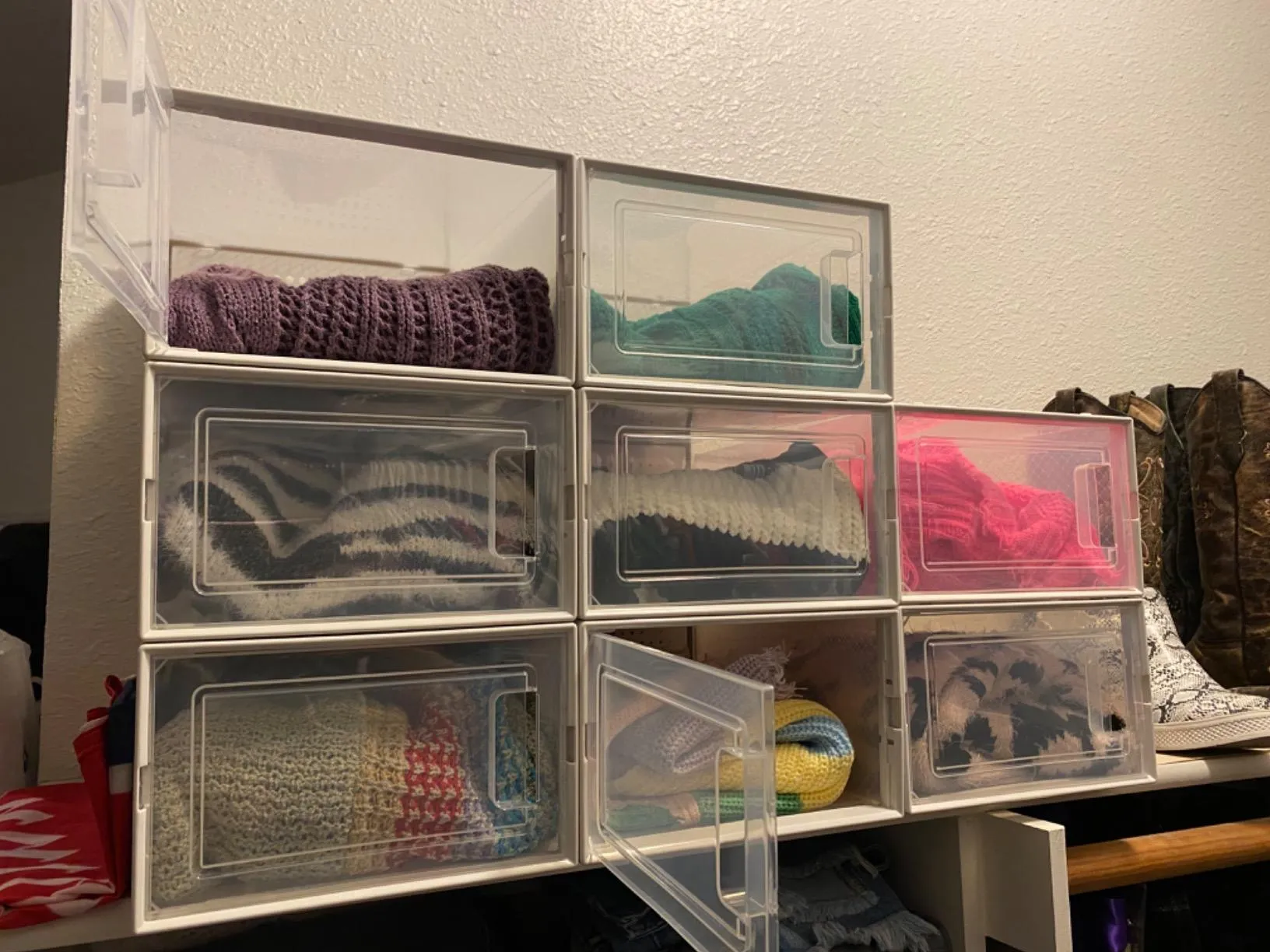 Shoe Boxes, Pack of 12 Stackable Shoe Storage Organizers, Foldable and Versatile for Sneakers, Fit up to US Size 12
