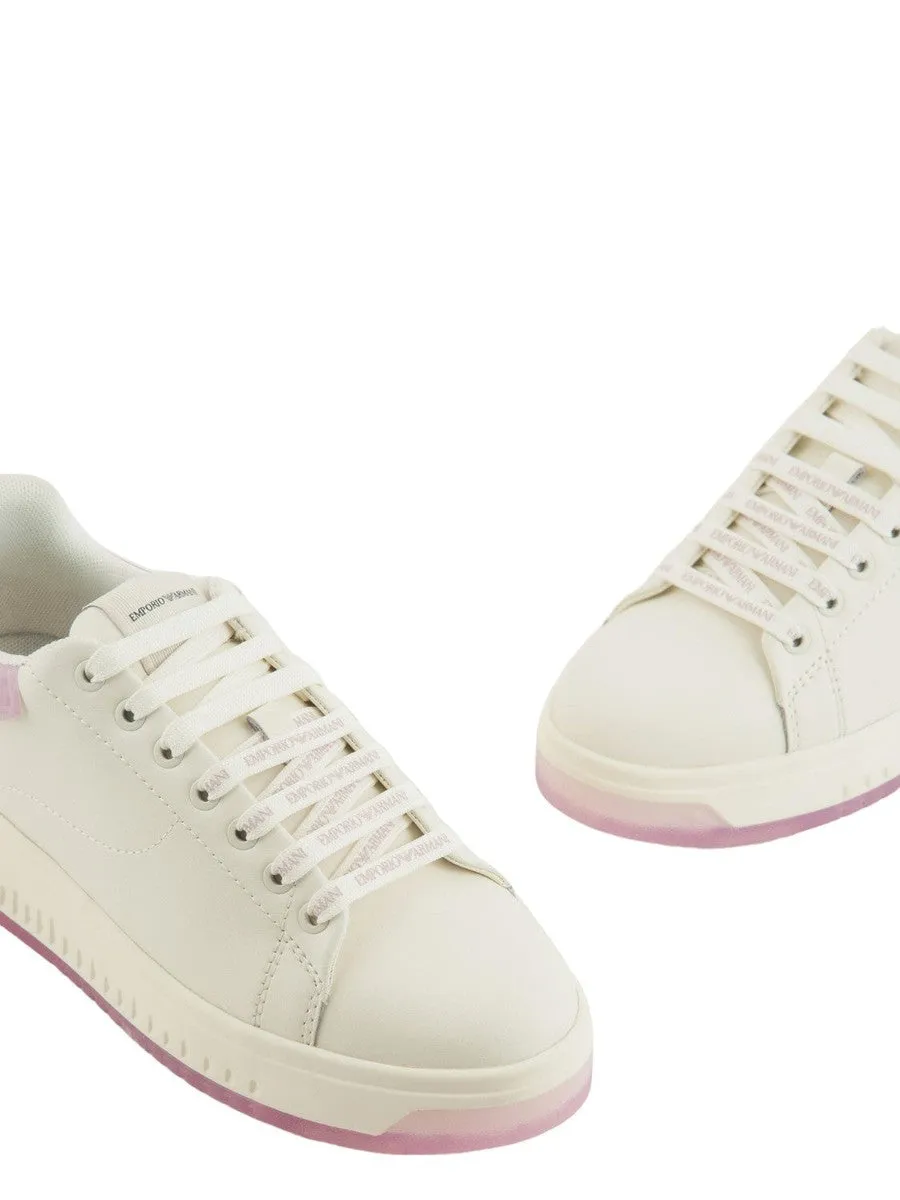 Sneakers in pelle con retro in gomma a contrasto