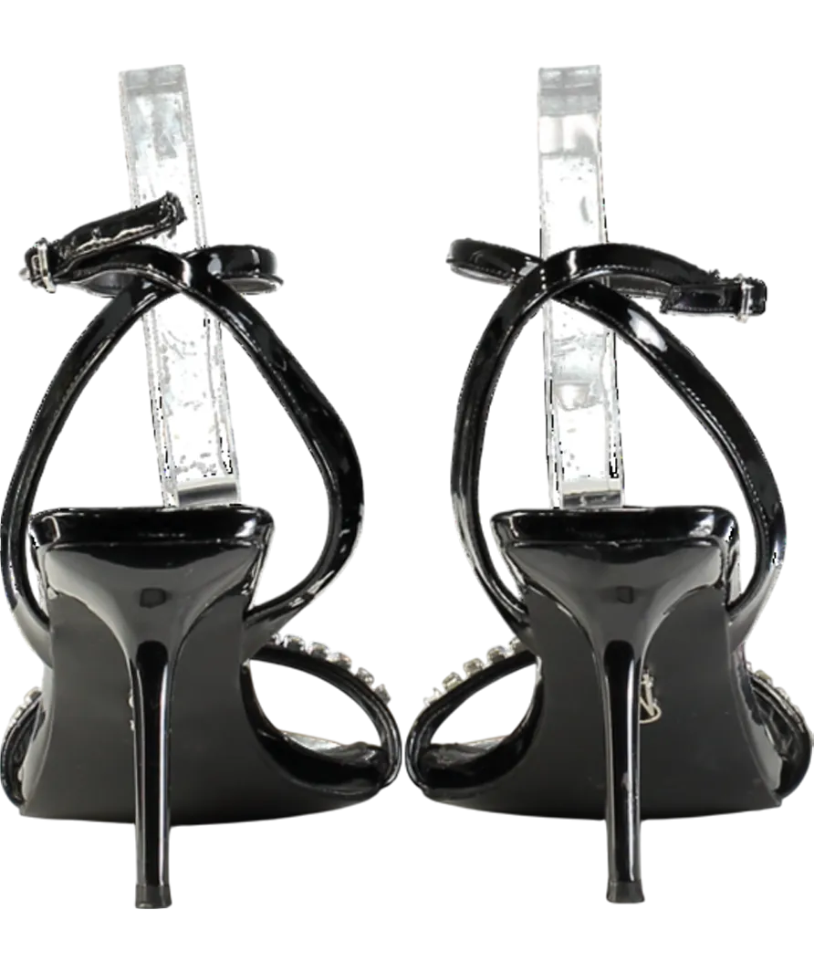 STEVE MADDEN Black Patent Diamante Sandal Heels UK 6 EU 39 