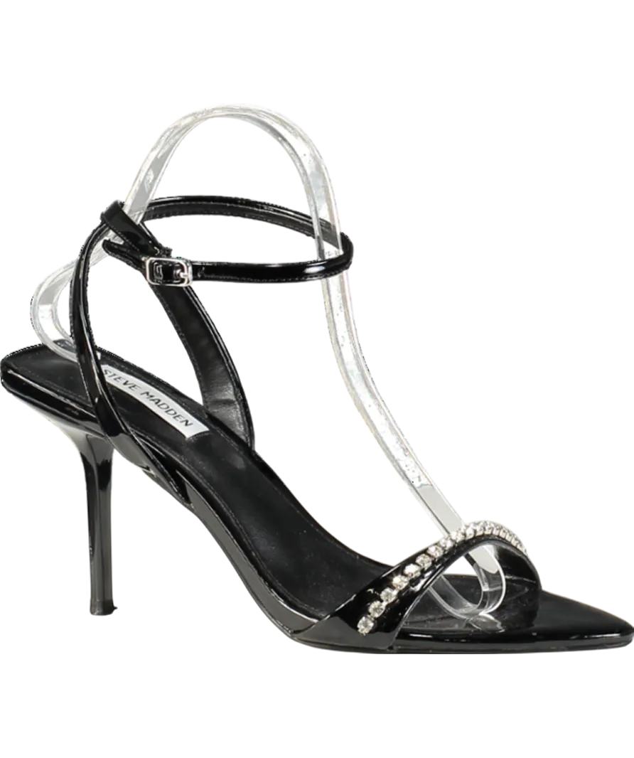STEVE MADDEN Black Patent Diamante Sandal Heels UK 6 EU 39 