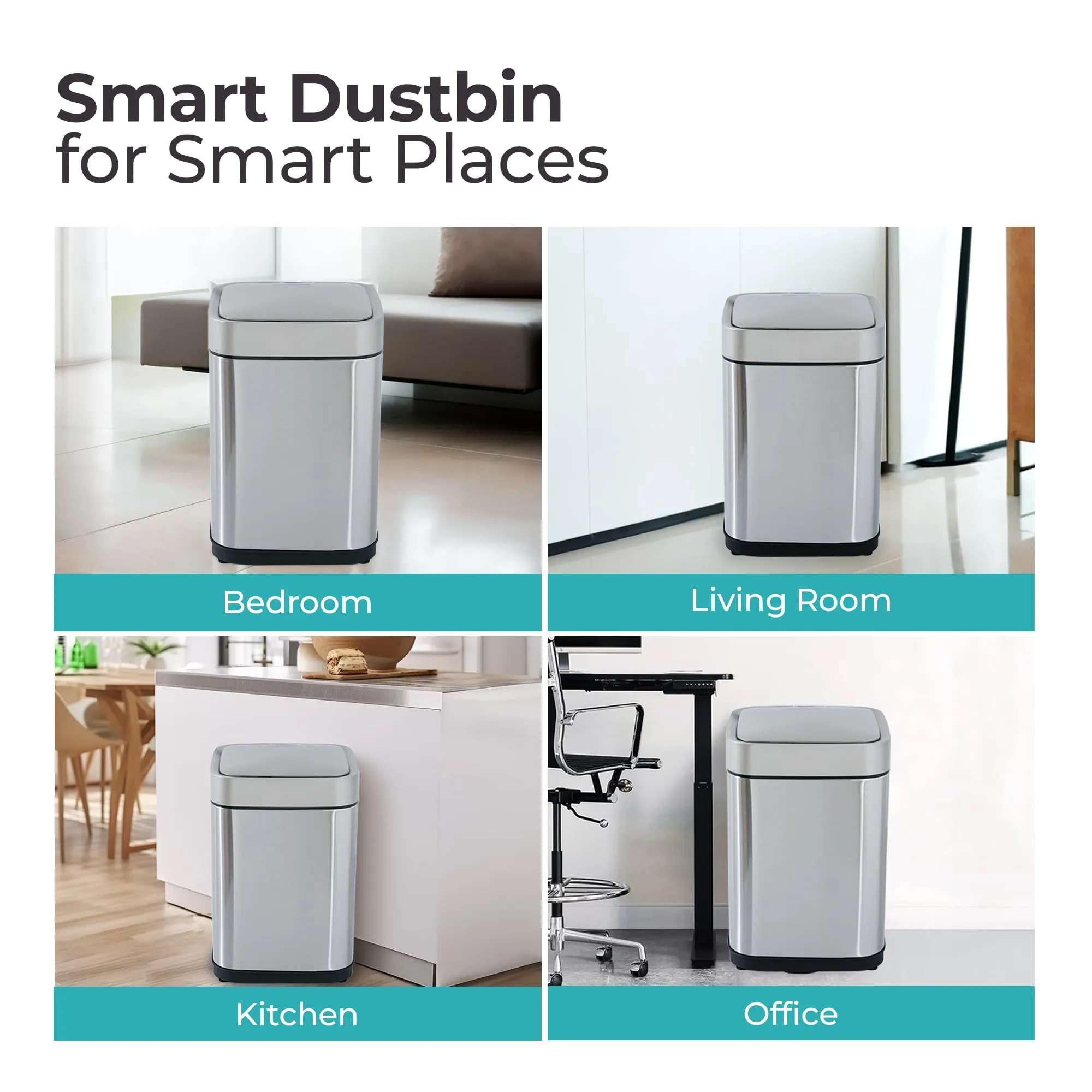 The Better Home 10L Dustbin For Kitchen | Dustbin For Bathroom | 31 cm Automatic Smart Sensor Dustbin For Bedroom | Steel Dustbin With Lid | Dustbin For Office | Garbage Bin - Silver