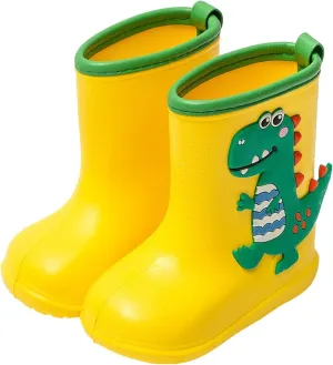 Toddler Waterproof Rain Boots Kids Rubber Boots Cute 3D Dinosaur Pull On Rainboots Boys Girls Soft Water Shoes