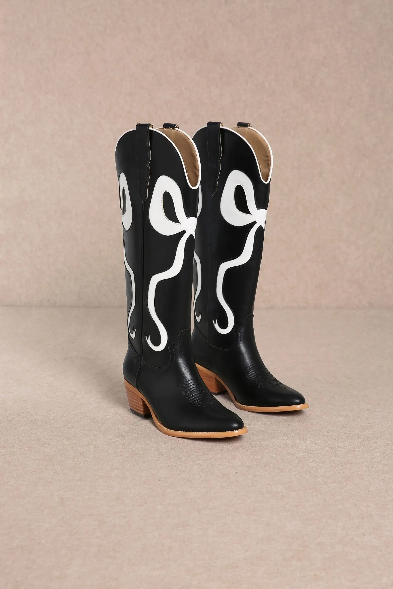 Western Style Bow Boots-Black